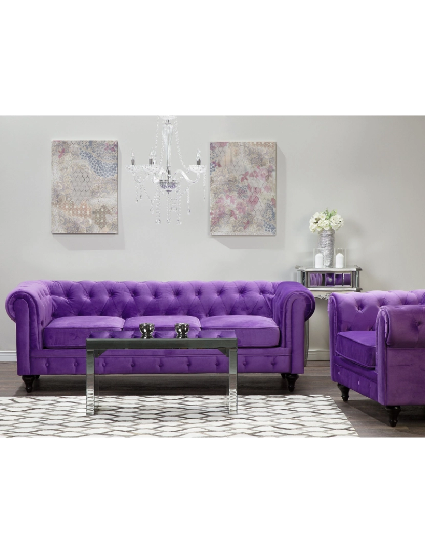 imagem de Sofá de 3 lugares em veludo violeta CHESTERFIELD1