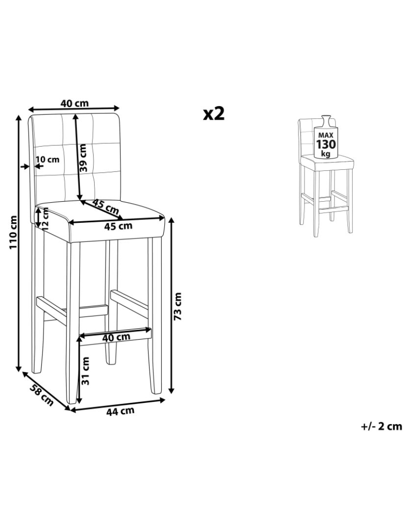 imagem de Banco de bar Conjunto de 2 Pele sintética Castanho MADISON3