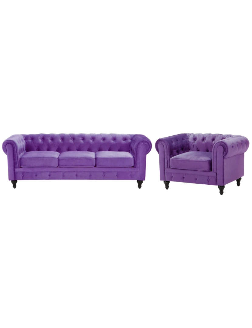 imagem de Conjunto de sofás com 4 lugares em veludo violeta CHESTERFIELD2