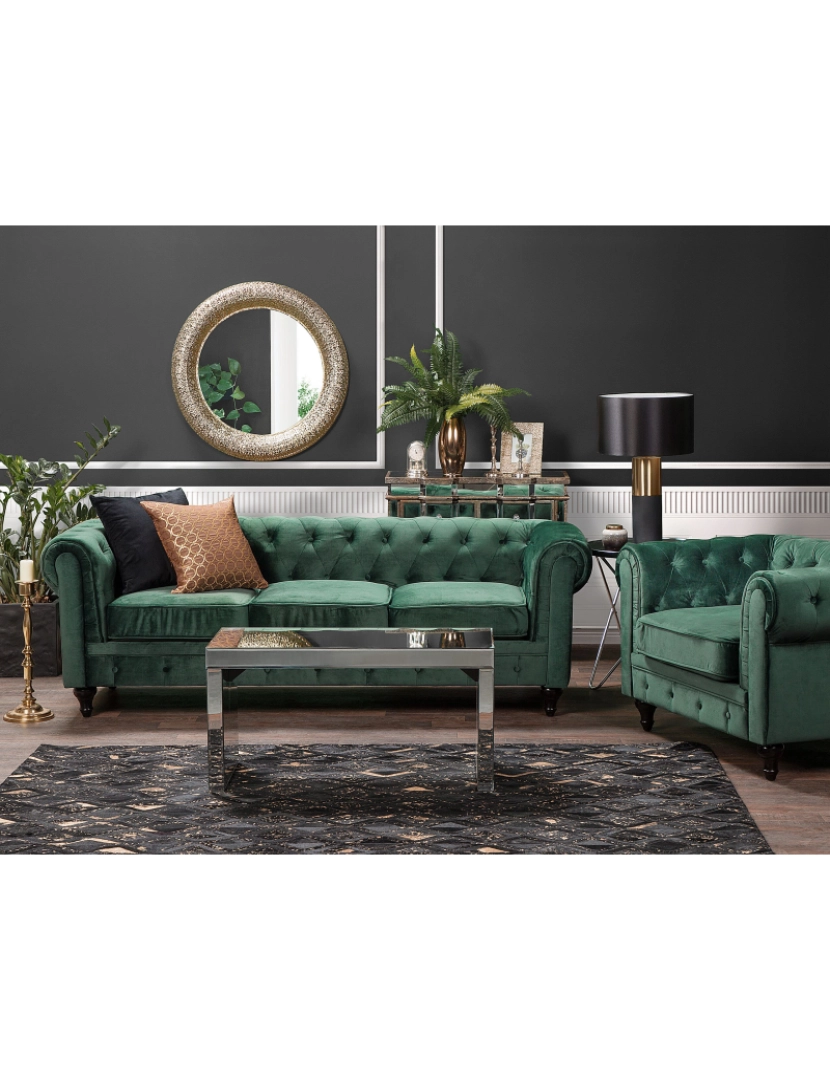 imagem de Conjunto de sofás com 4 lugares em veludo verde esmeralda CHESTERFIELD1