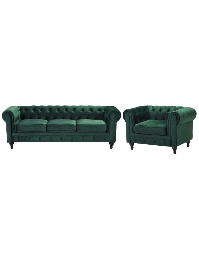 imagem de Conjunto de sofás com 4 lugares em veludo verde esmeralda CHESTERFIELD2