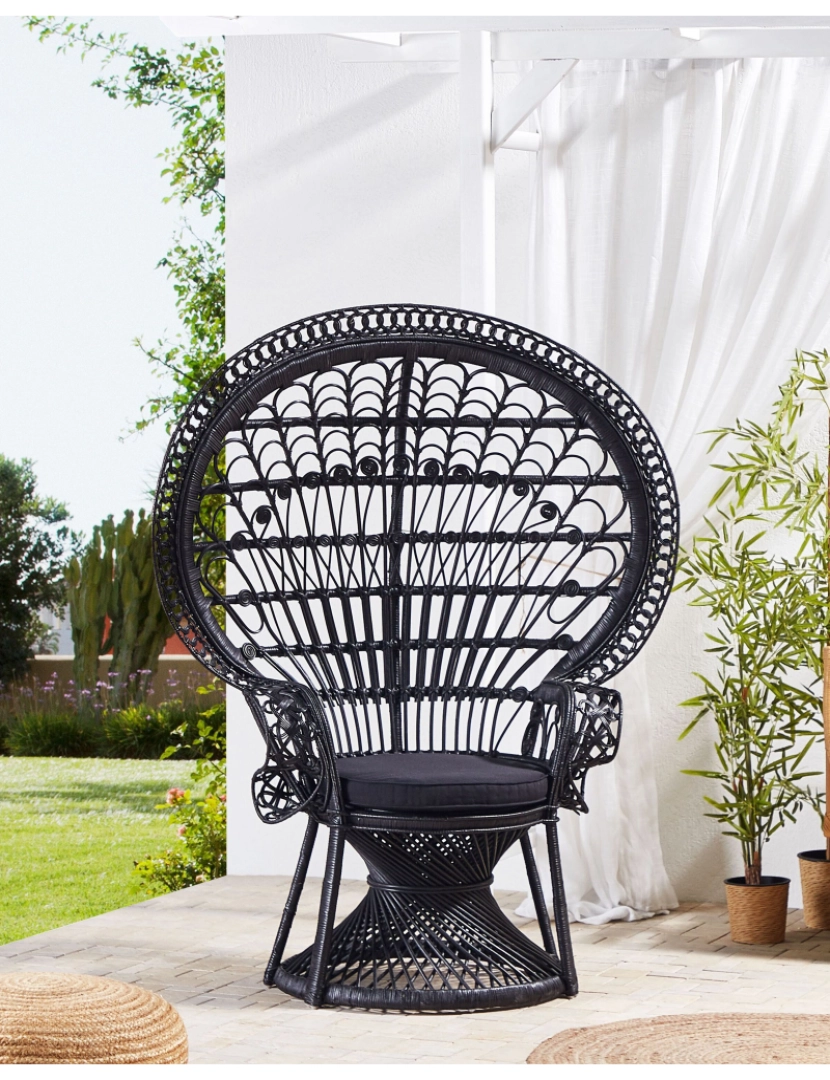 Beliani - Cadeira de jardim Rattan Preto EMMANUELLE