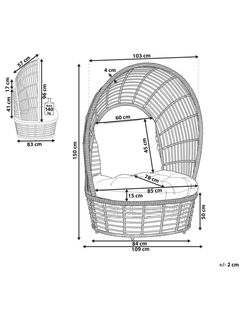 imagem de Rattan Cadeira de jardim Creme LIDO3