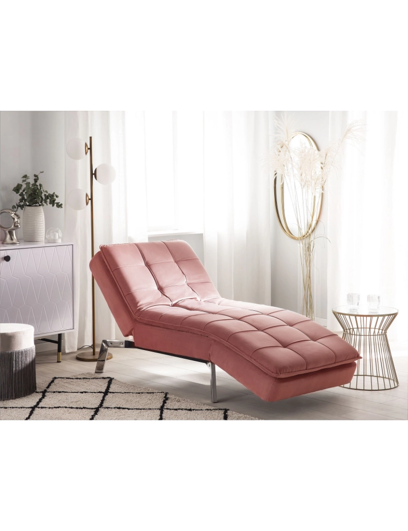 Beliani - Chaise-longue ajustável em veludo rosa LOIRET