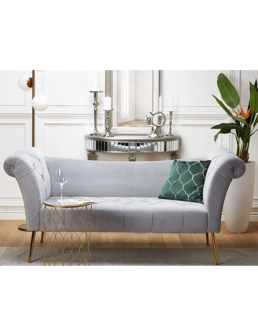 Beliani - Chaise-longue em veludo cinzento NANTILLY