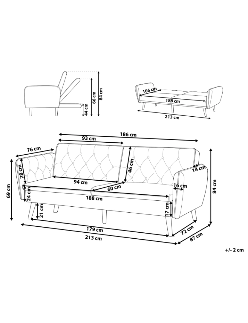 imagem de Sofá-cama 2 lugares em cinzento BARDU2