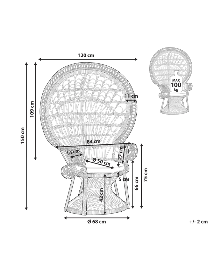 imagem de Cadeira de jardim Rattan Creme EMMANUELLE3