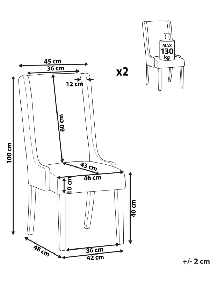 imagem de Cadeira de refeição Conjunto de 2 Tecido Cinzento claro CHAMBERS3