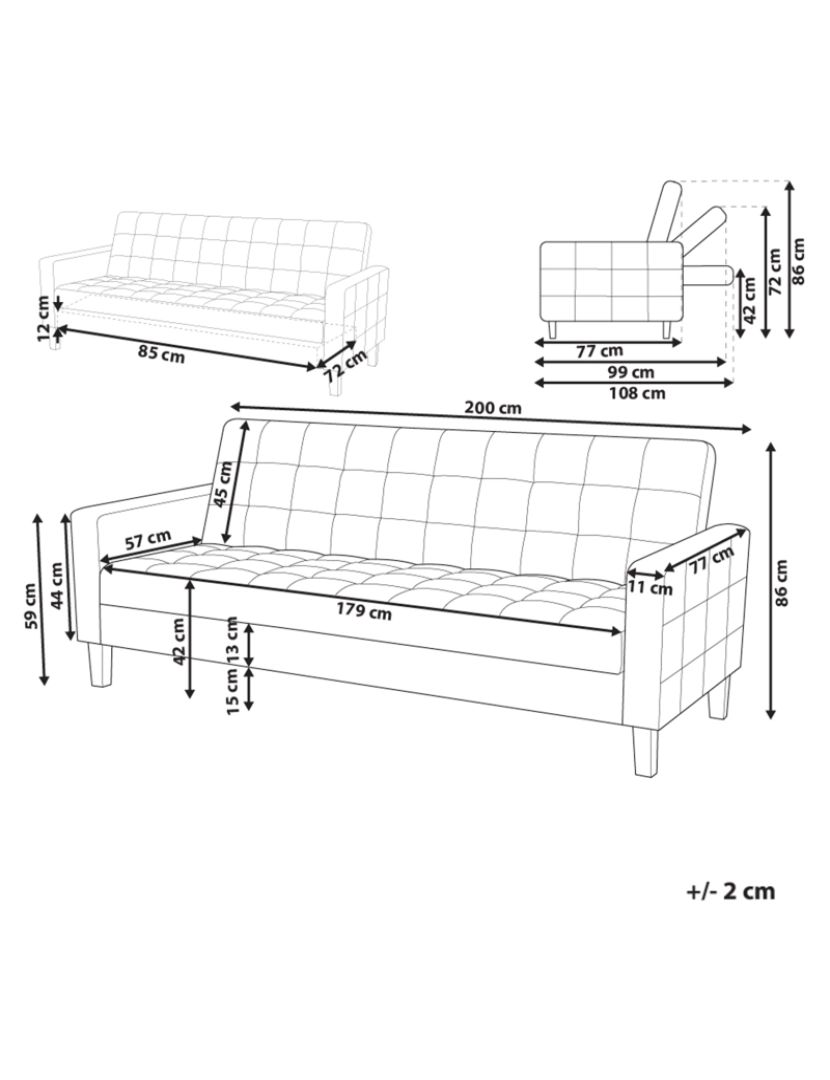 imagem de Sofá-cama 3 lugares em tecido cinzento escuro VEHKOO2