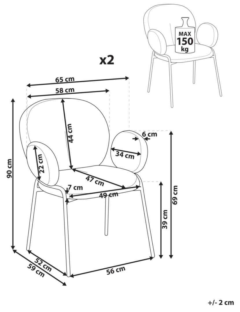 imagem de Cadeira de refeição Conjunto de 2 Branco creme ELY1