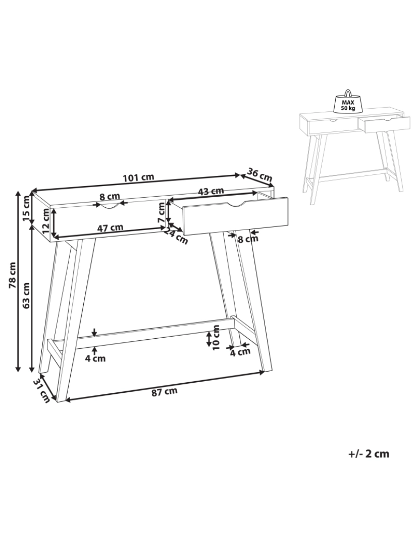 Beliani - Consola 2 gavetas branca e madeira clara SULLY