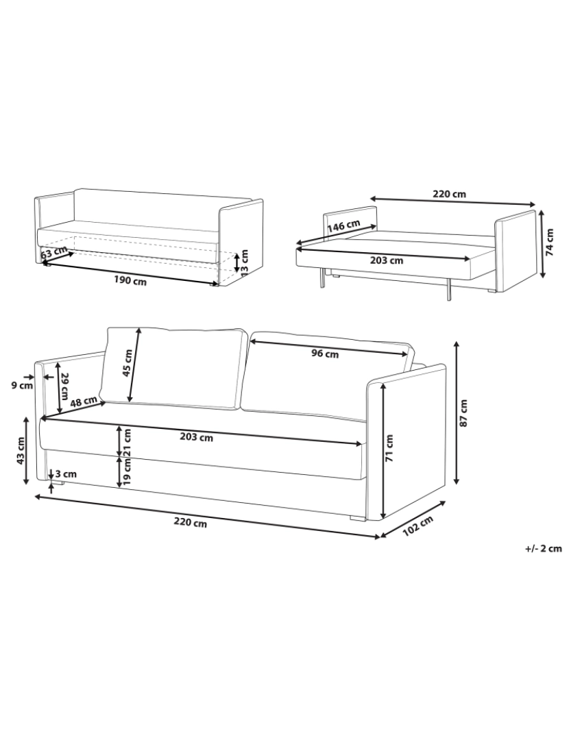 imagem de Sofá-cama de 3 lugares com arrumação em veludo creme EKSJO1