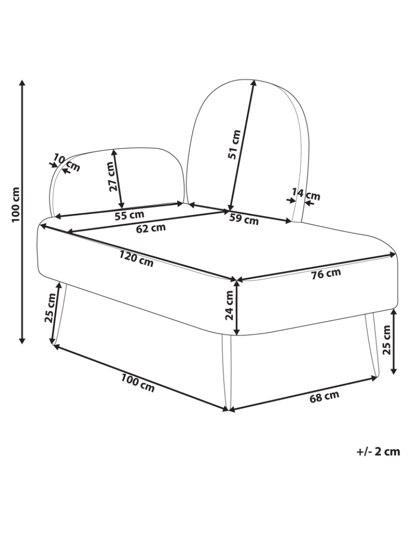 Beliani - Chaise-longue com encosto à esquerda em veludo branco ARCEY