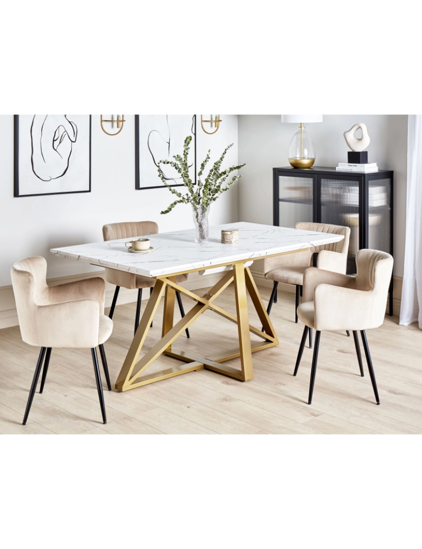 imagem de Mesa de jantar extensível com efeito de mármore e dourado 160/200 x 90 cm MAXIMUS2