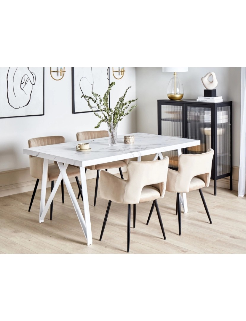 imagem de Mesa de jantar com efeito de mármore branco 160 x 90 cm GRIEGER2