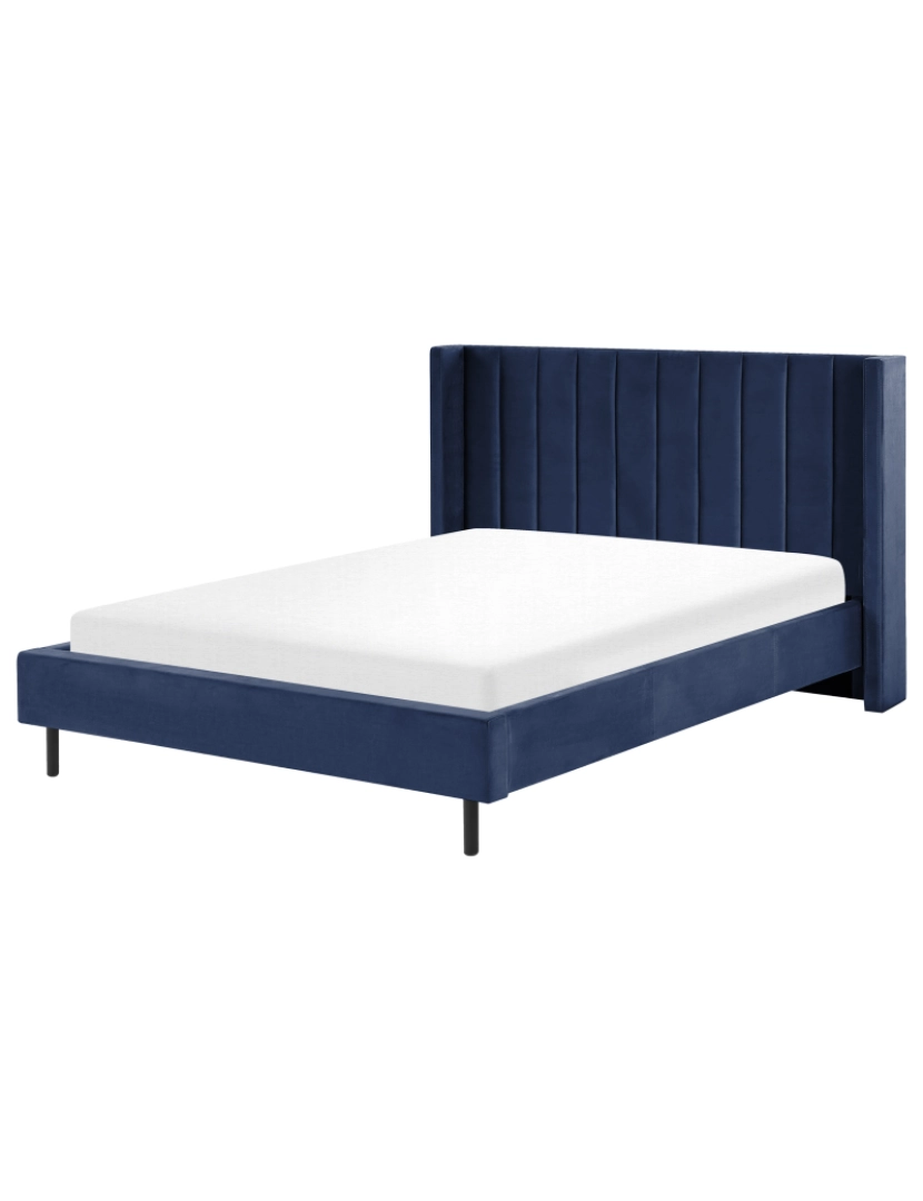 Beliani - Cama de casal em veludo azul marinho 160 x 200 cm VILLETTE