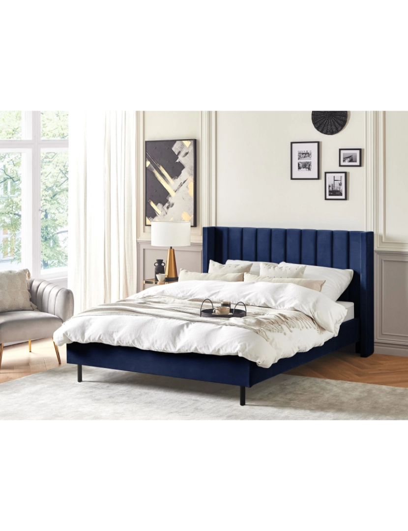 imagem de Cama de casal em veludo azul marinho 160 x 200 cm VILLETTE3