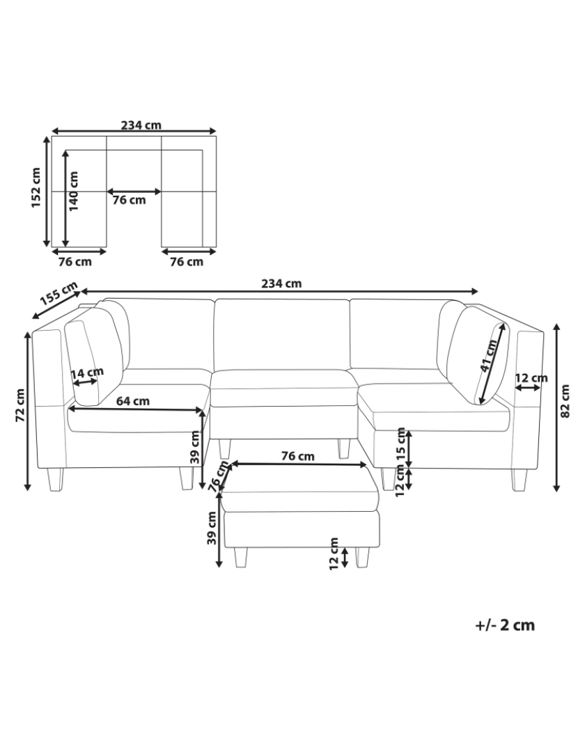 Beliani - Sofá de canto modular 5 lugares com repousa-pés em tecido cinzento escuro UNSTAD