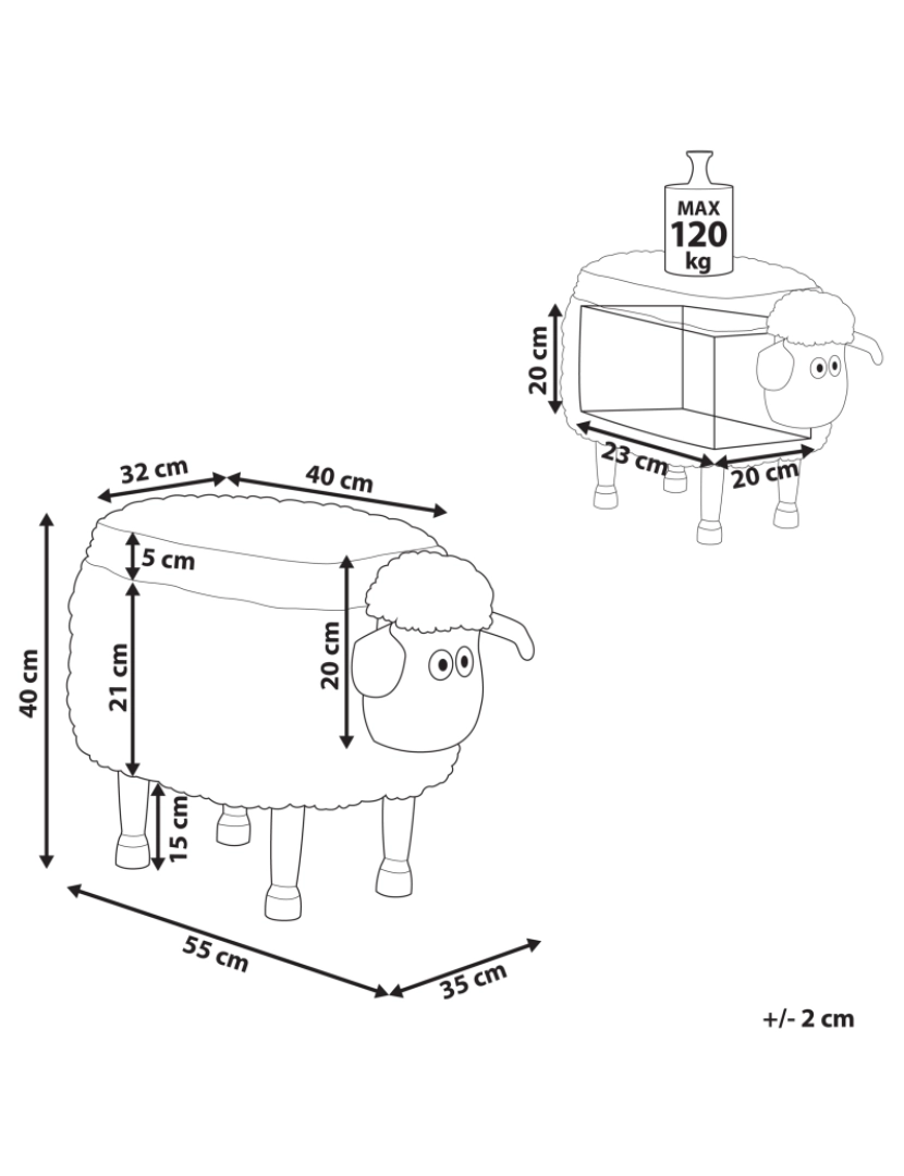 Beliani - Tamborete em tecido branco com arrumação SHEEP