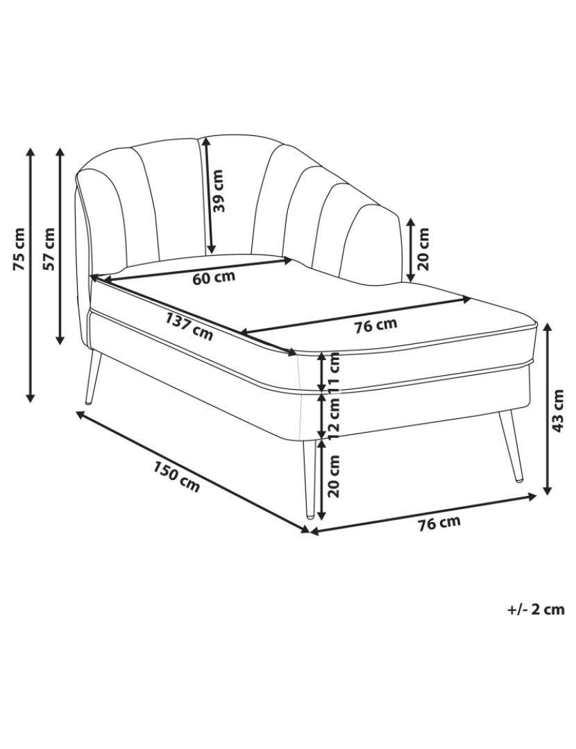 imagem de Chaise-longue à esquerda em veludo creme ALLIER1