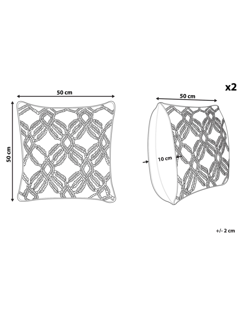 Beliani - Conjunto de 2 almofadas Macramé Algodão Creme claro ESENKOY 50 x 50 cm