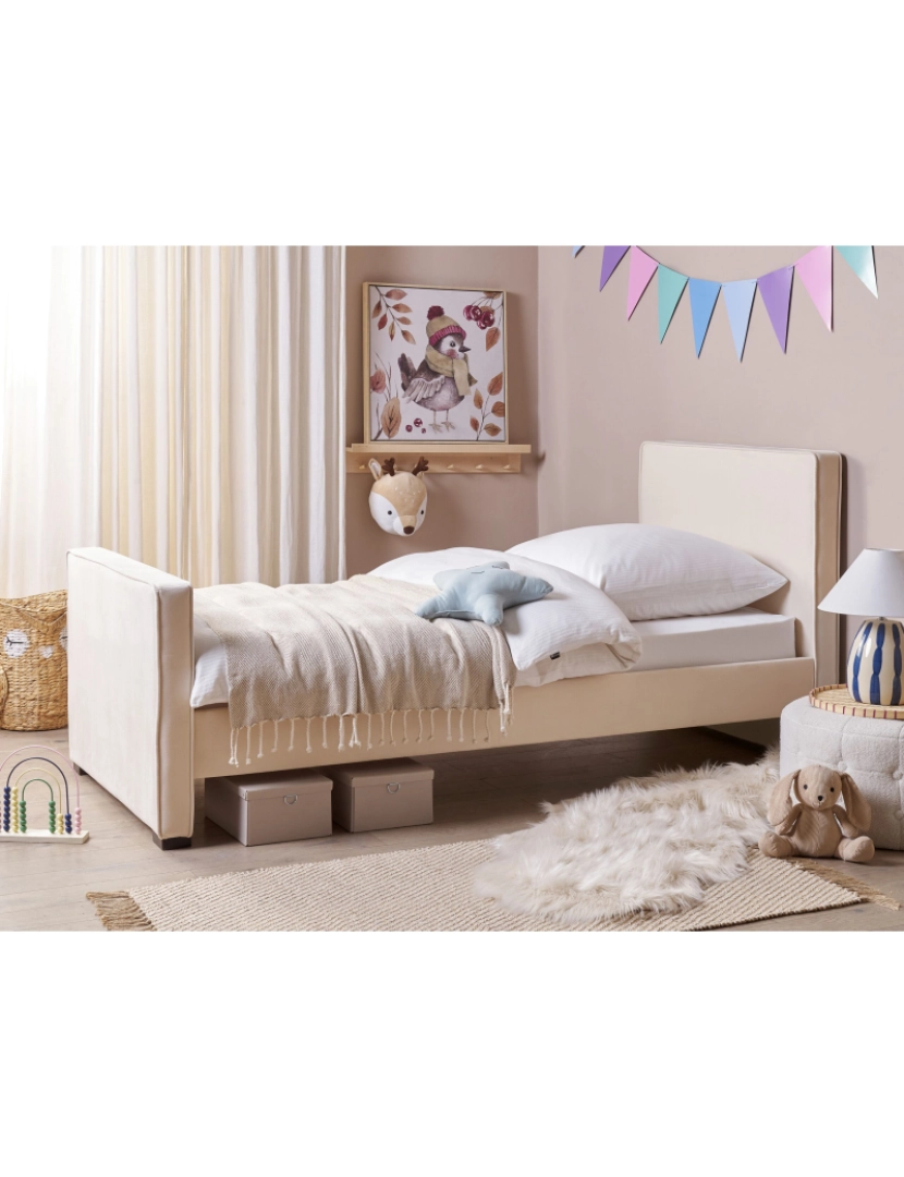 imagem de Cama de solteiro em veludo creme 90 x 200 cm TEENIE2