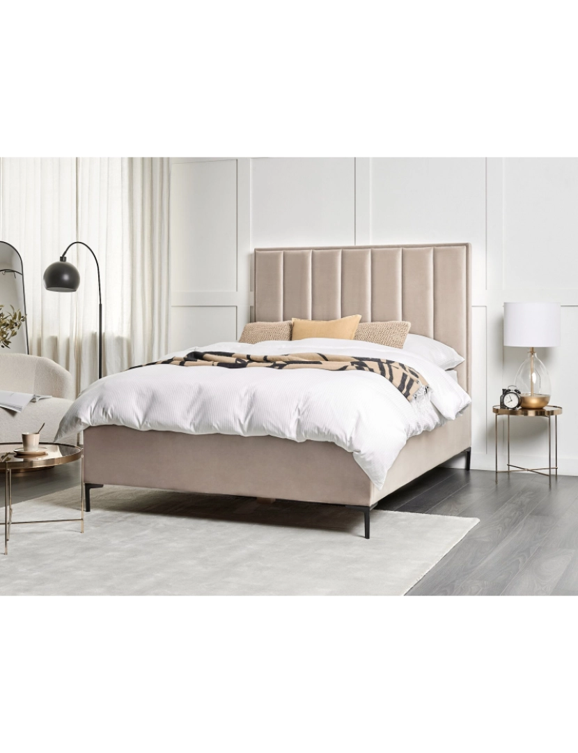 imagem de Cama de casal com arrumação em veludo taupe 140 x 200 cm SEZANNE2