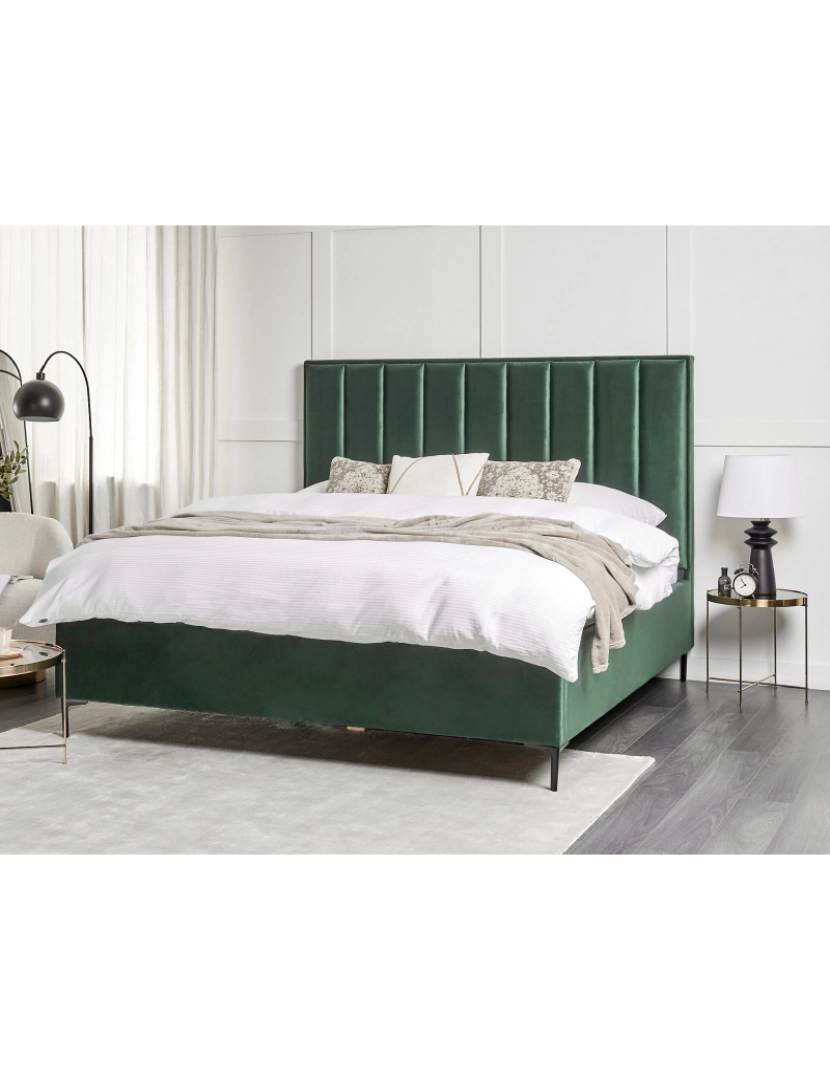 imagem de Cama de casal com arrumação em veludo verde escuro 180 x 200 cm SEZANNE2