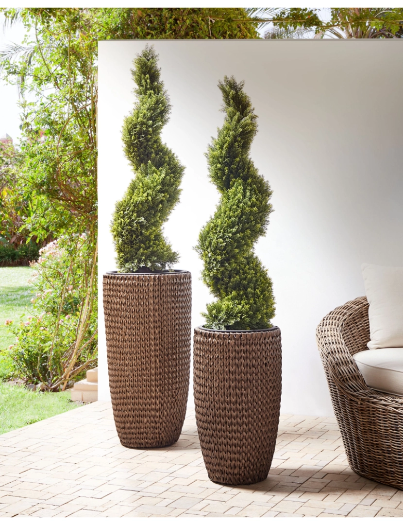 imagem de Conjunto de 2 vasos para plantas em rattan castanho CEDRUS2