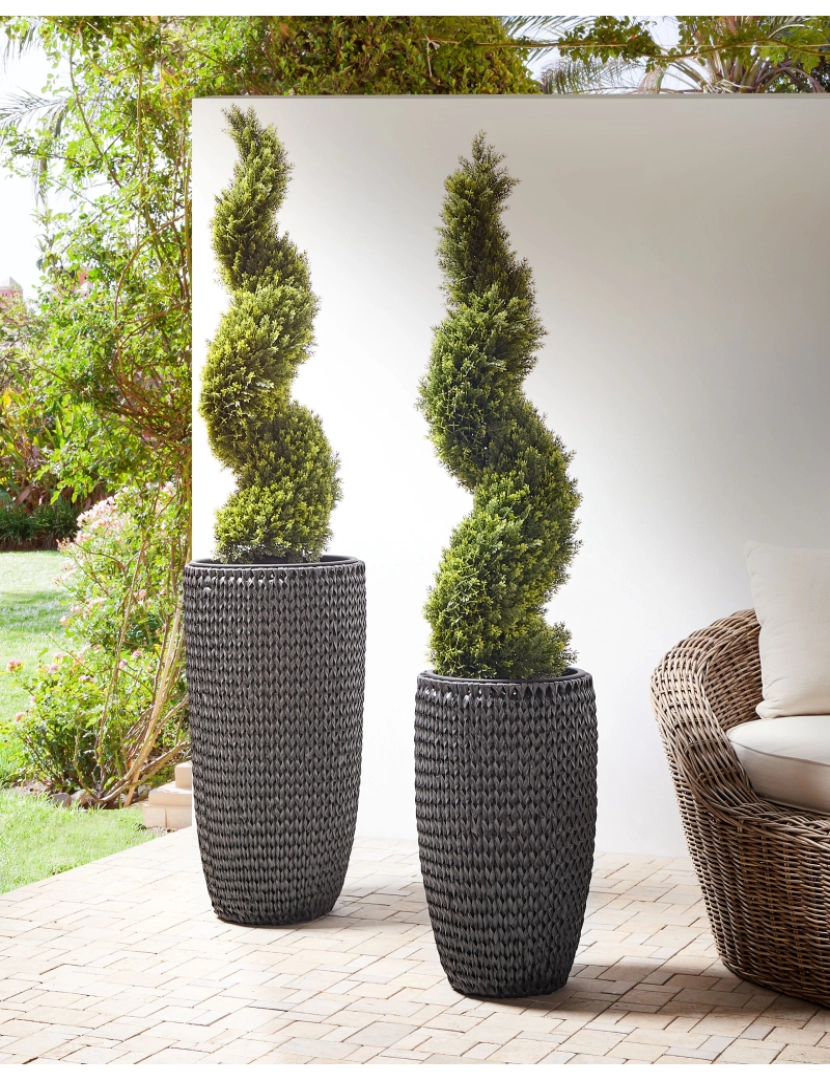 imagem de Conjunto de 2 vasos para plantas em rattan preto CEDRUS2