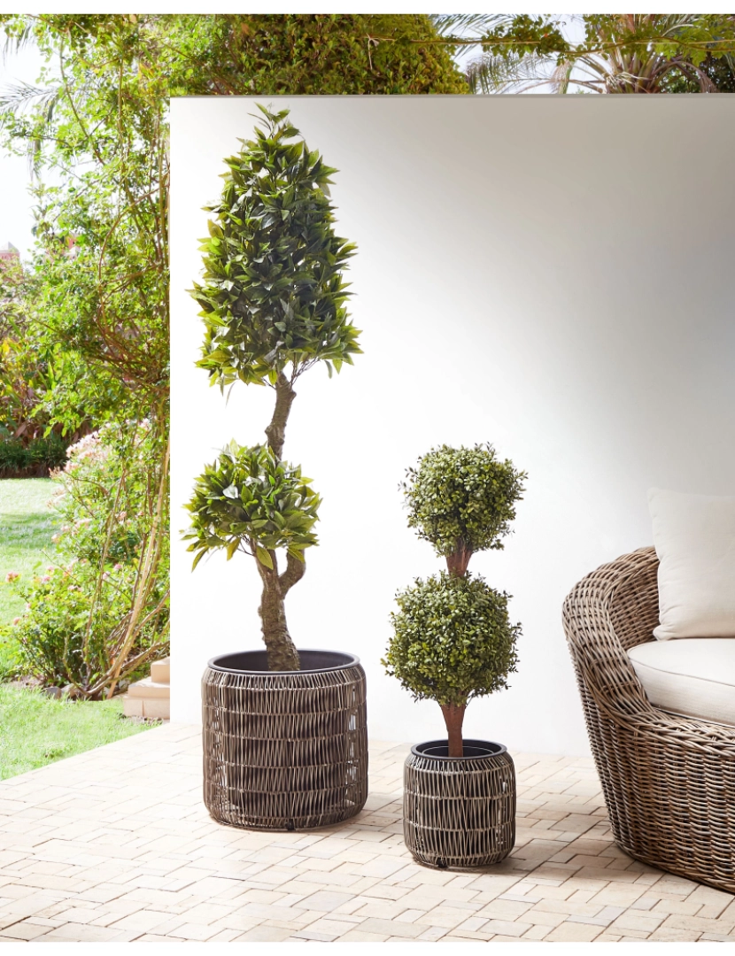 imagem de Conjunto de 2 vasos para plantas em rattan castanho claro BRODIEA2