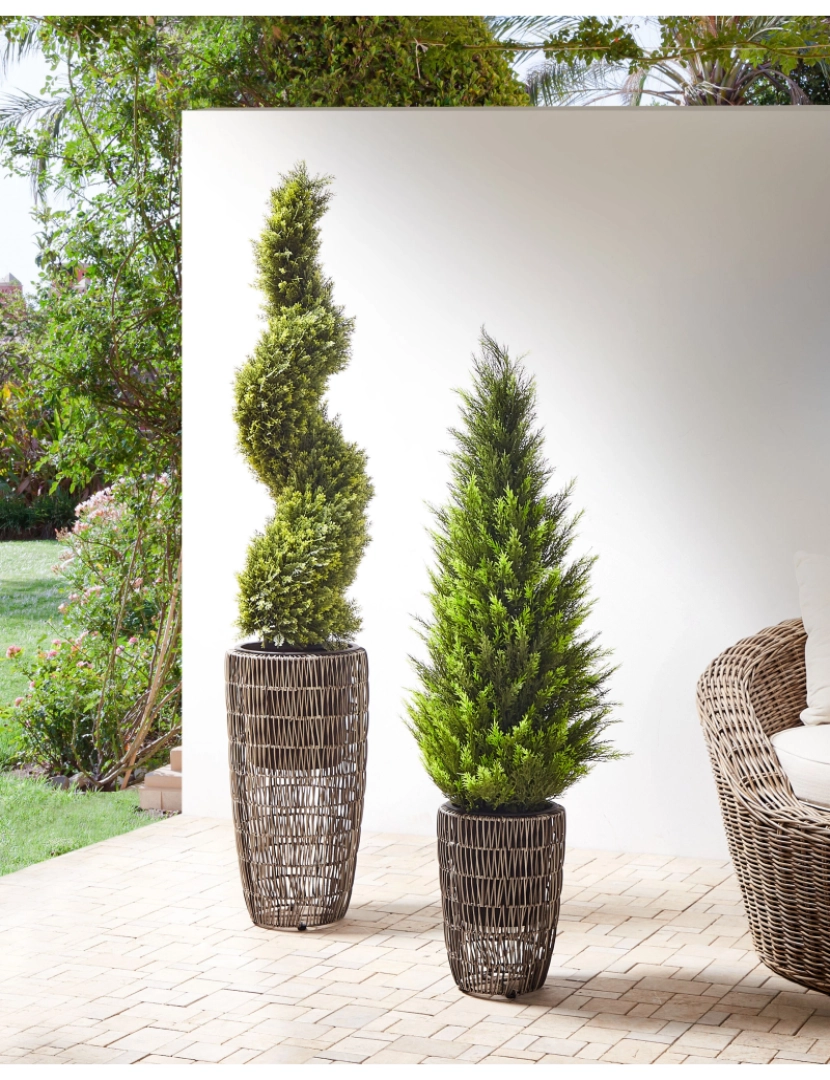 imagem de Conjunto de 2 vasos para plantas em rattan castanho CHELONE2