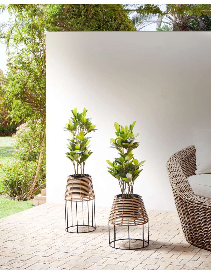 imagem de Conjunto de 2 vasos para plantas em rattan castanho BORAGO2