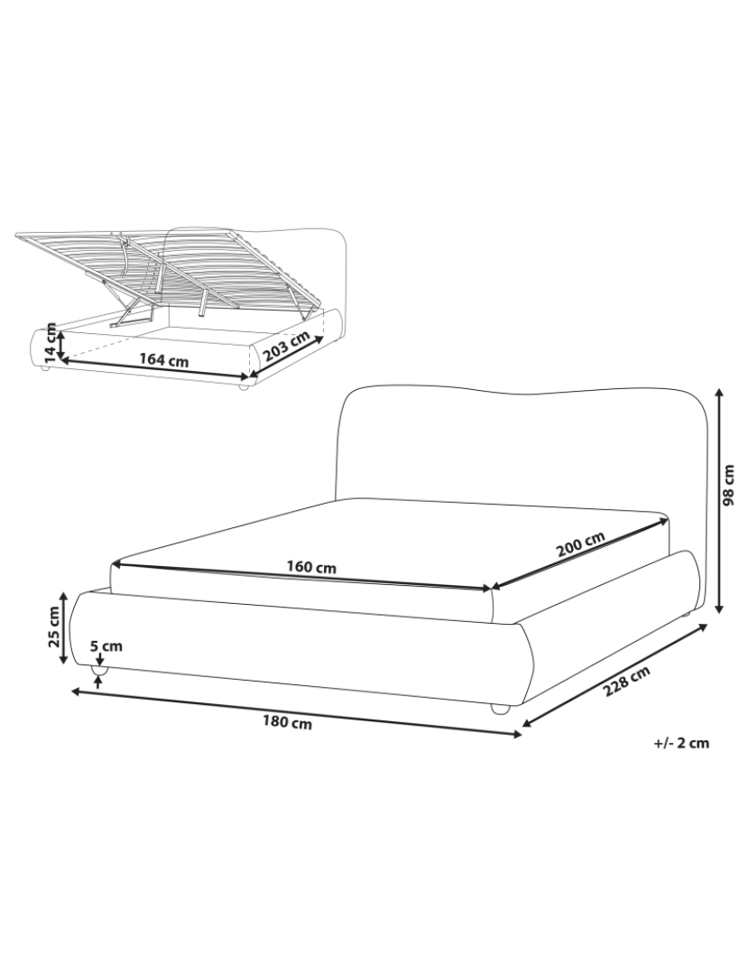 Beliani - Cama de casal com arrumação em tecido bouclé branco-creme 160 x 200 cm BLAGNAC