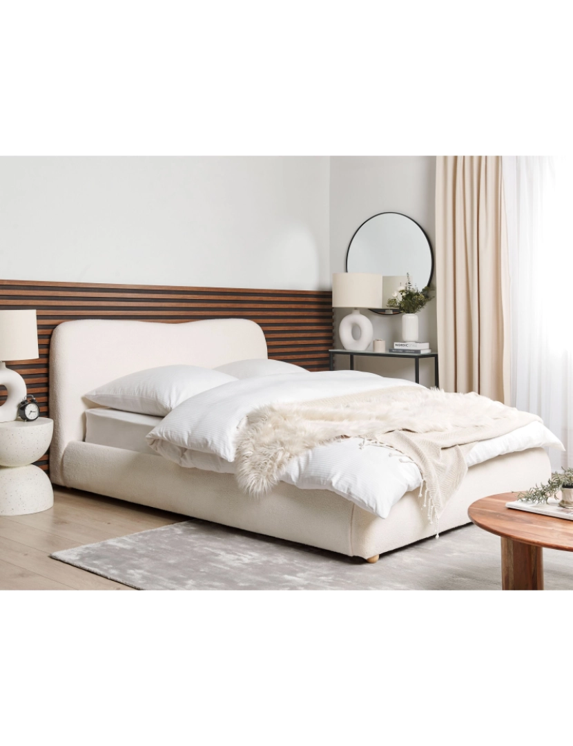 imagem de Cama de casal com arrumação em tecido bouclé branco-creme 160 x 200 cm BLAGNAC2