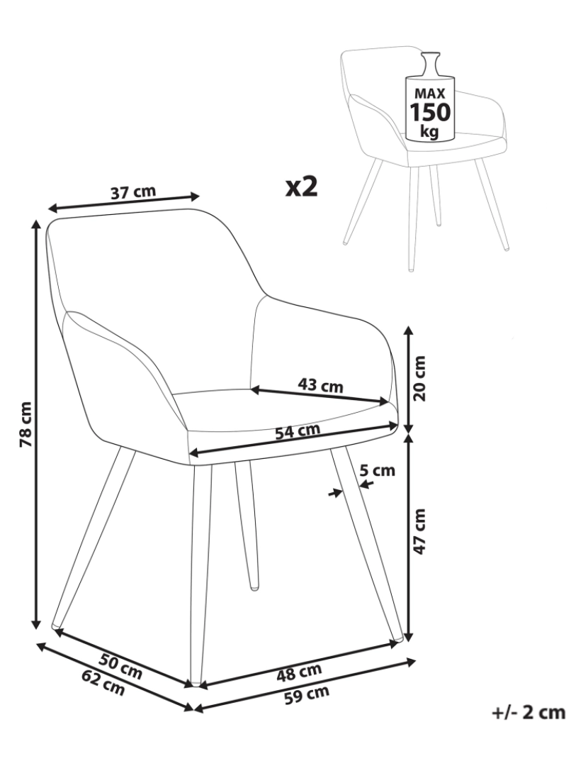 Beliani - Cadeira de refeição Conjunto de 2 Veludo Branco creme CASMALIA