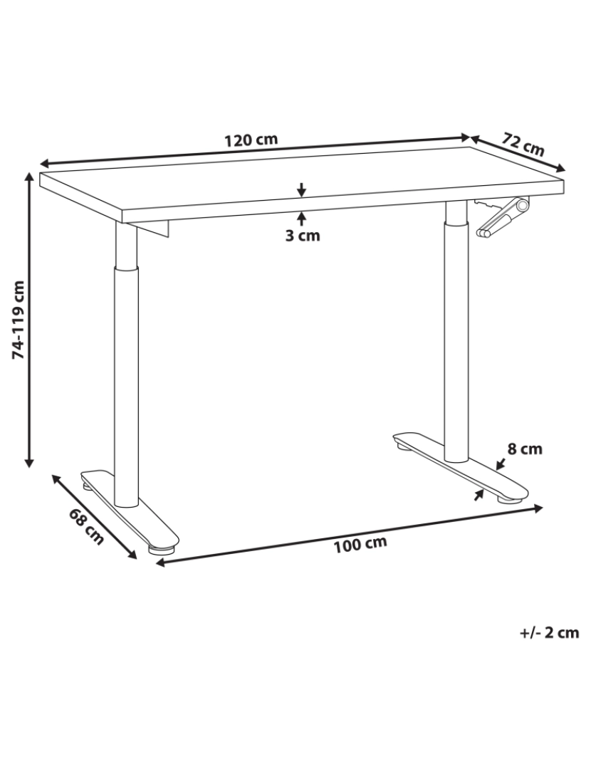 Beliani - Secretária elevatória electricamente Manual 120 x 72 cm Tamanhos Diversos