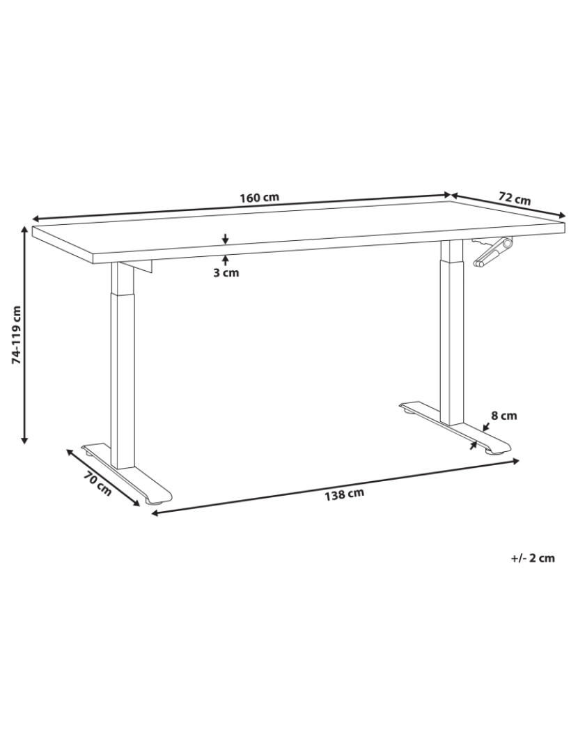 Beliani - Secretária elevatória electricamente Manual 160 x 72 cm Tamanhos Diversos