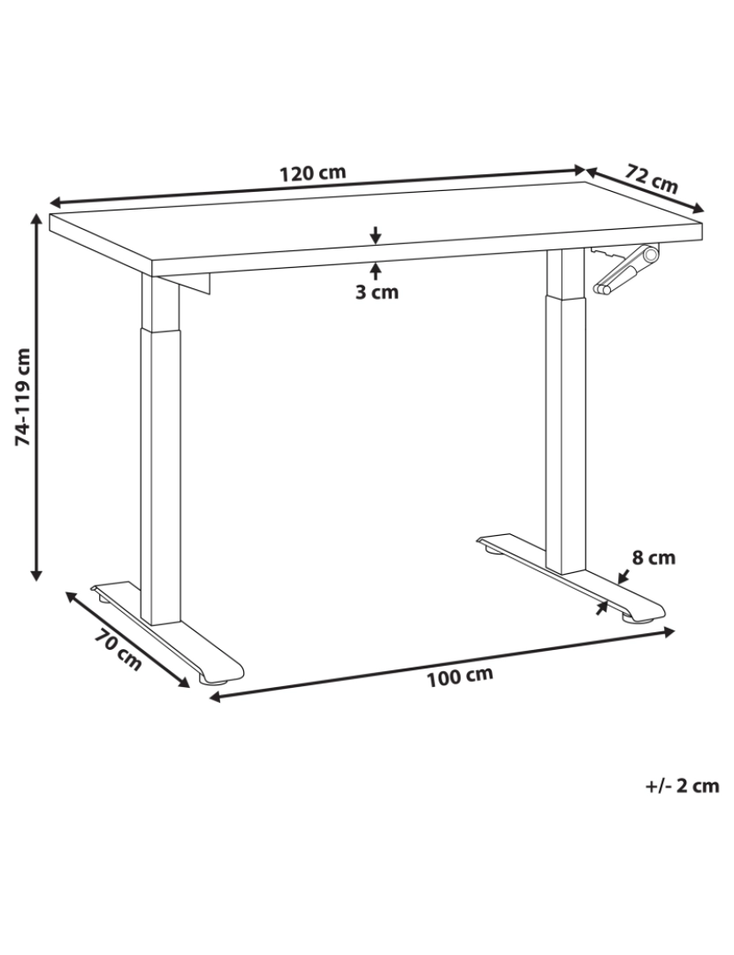 Beliani - Secretária elevatória electricamente Manual 120 x 72 cm Tamanhos Diversos