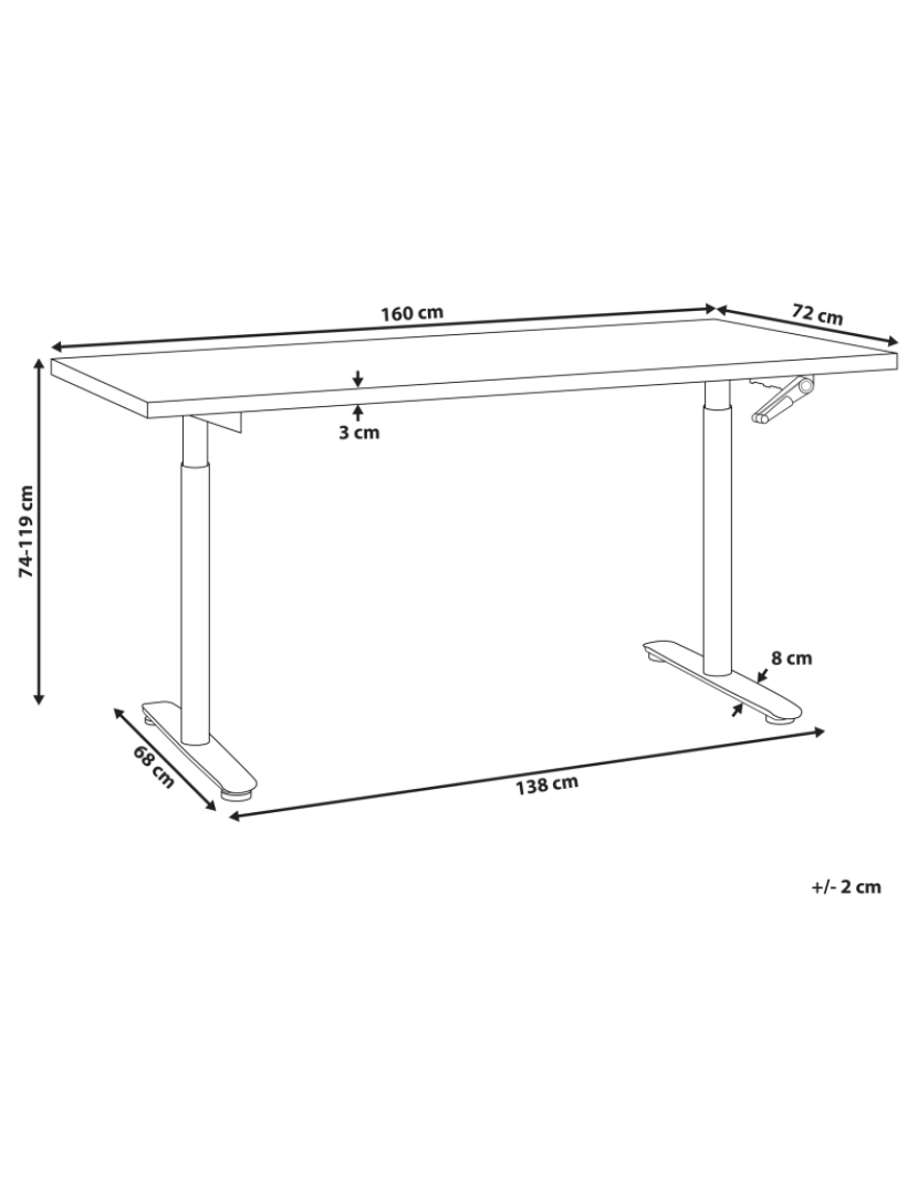 Beliani - Secretária elevatória electricamente Manual 160 x 72 cm Tamanhos Diversos