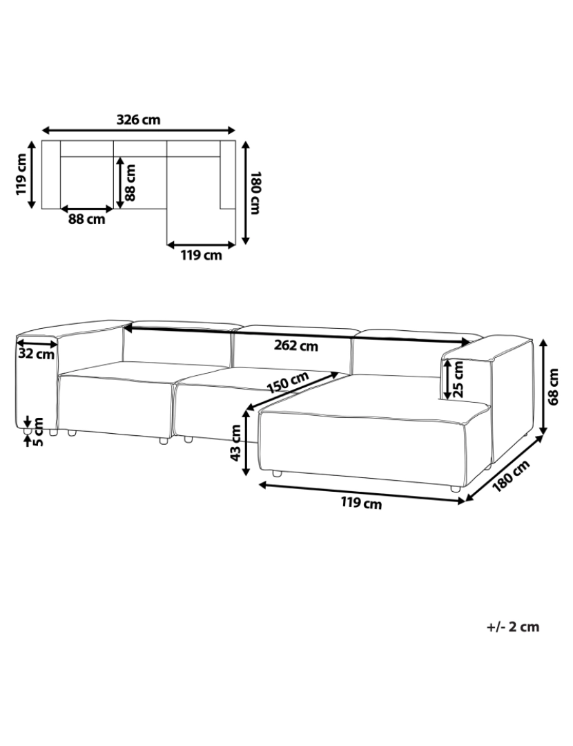 Beliani - Sofá de canto modular 3 lugares com repousa-pés em linho creme à esquerda APRICA