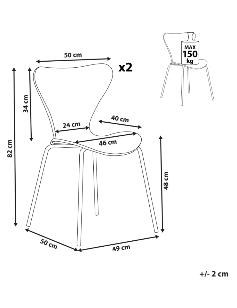 Beliani - Cadeira de refeição Conjunto de 2 Veludo Cinzento claro BOONVILLE