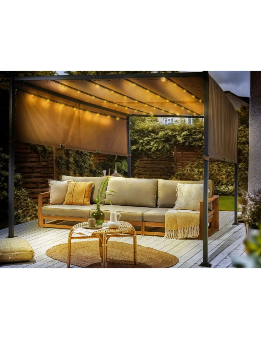 imagem de Pérgola de jardim Com luzes LED 310 x 310 cm Castanho PARGA2