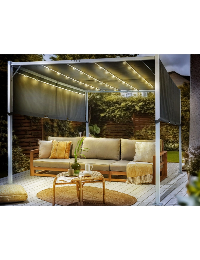 imagem de Pérgola de jardim Com luzes LED 310 x 310 cm Cinzento PARGA2