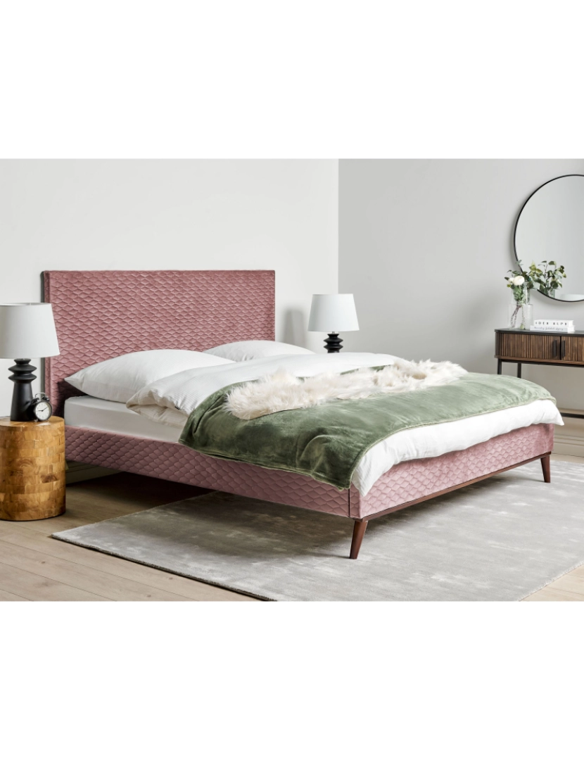 imagem de Cama de casal em veludo rosa 180 x 200 cm BAYONNE2