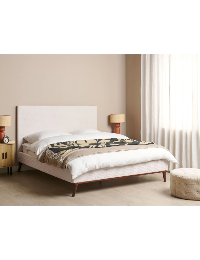 imagem de Cama de casal em veludo branco creme 160 x 200 cm BAYONNE2