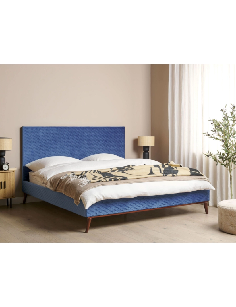 imagem de Cama de casal em veludo azul 180 x 200 cm BAYONNE2