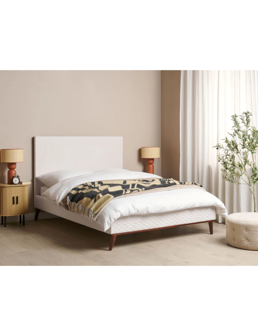 imagem de Cama de casal em veludo branco creme 140 x 200 cm BAYONNE2