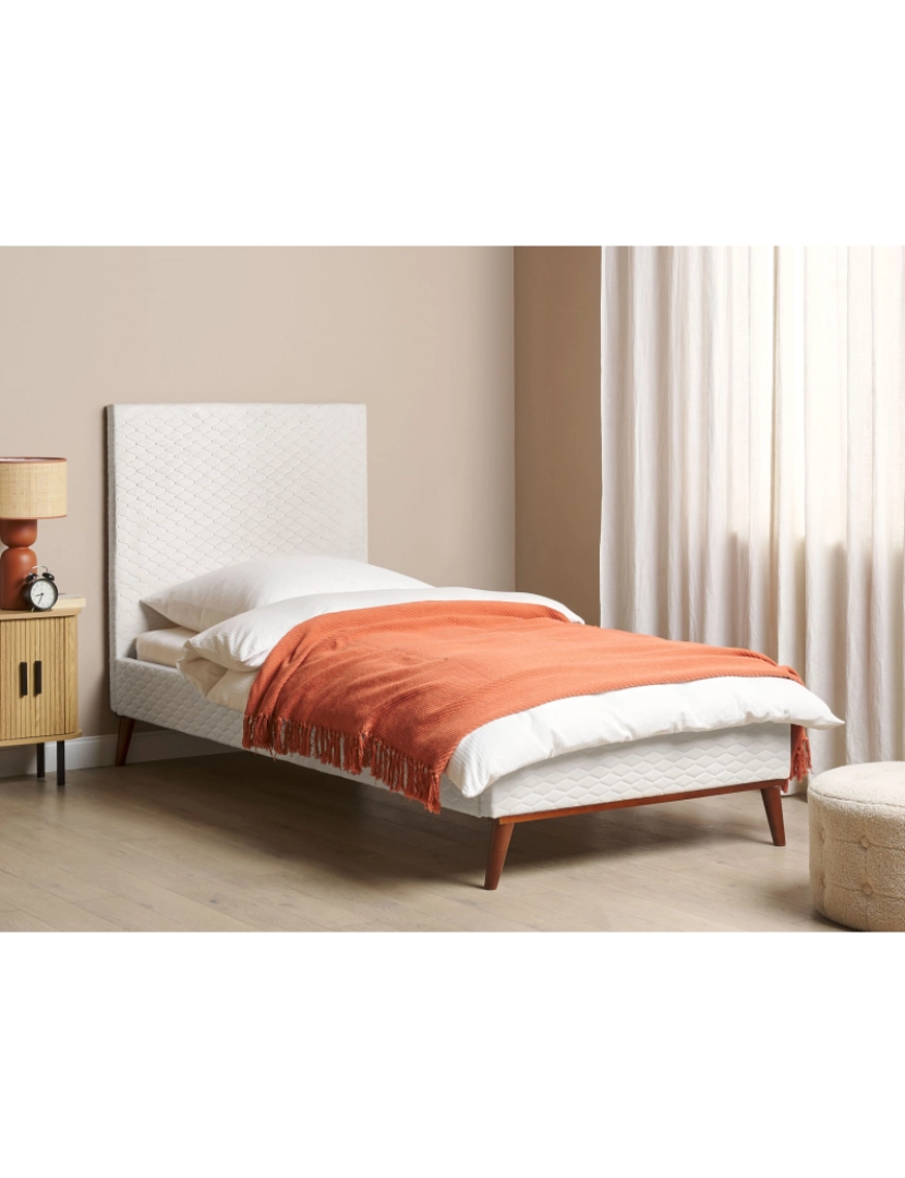 imagem de Cama de solteiro em veludo branco creme 90 x 200 cm BAYONNE2