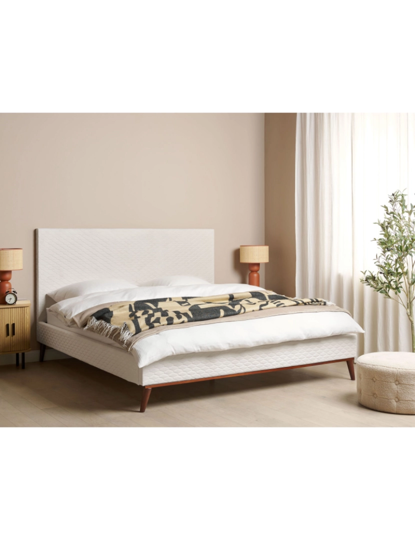 imagem de Cama de casal em veludo branco creme 180 x 200 cm BAYONNE2